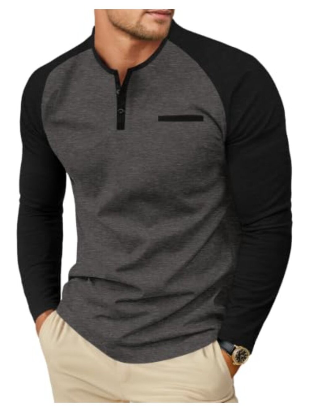 Mens Long Sleeve Henley Shirt Cotton Button Casual Classic Tee